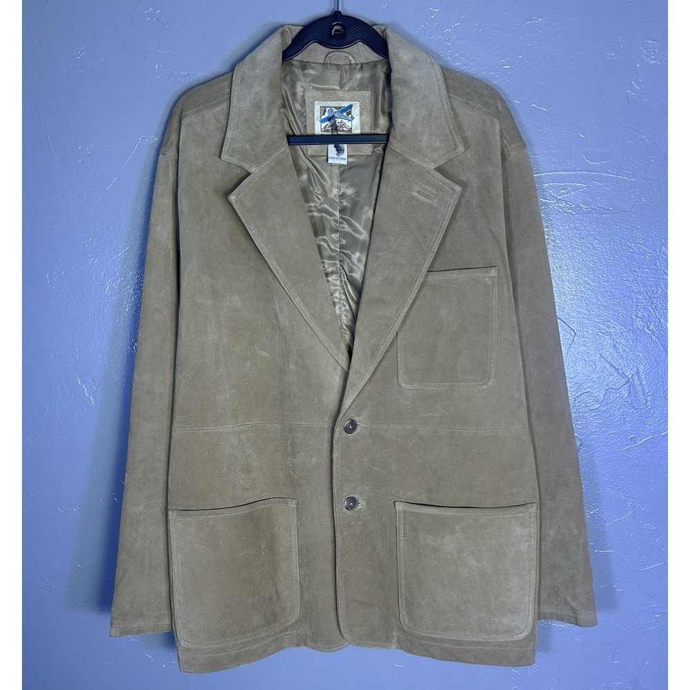 Tan vintage TravelSmith 100% leather suede jacket Men's M Heavy Blazer Jacket